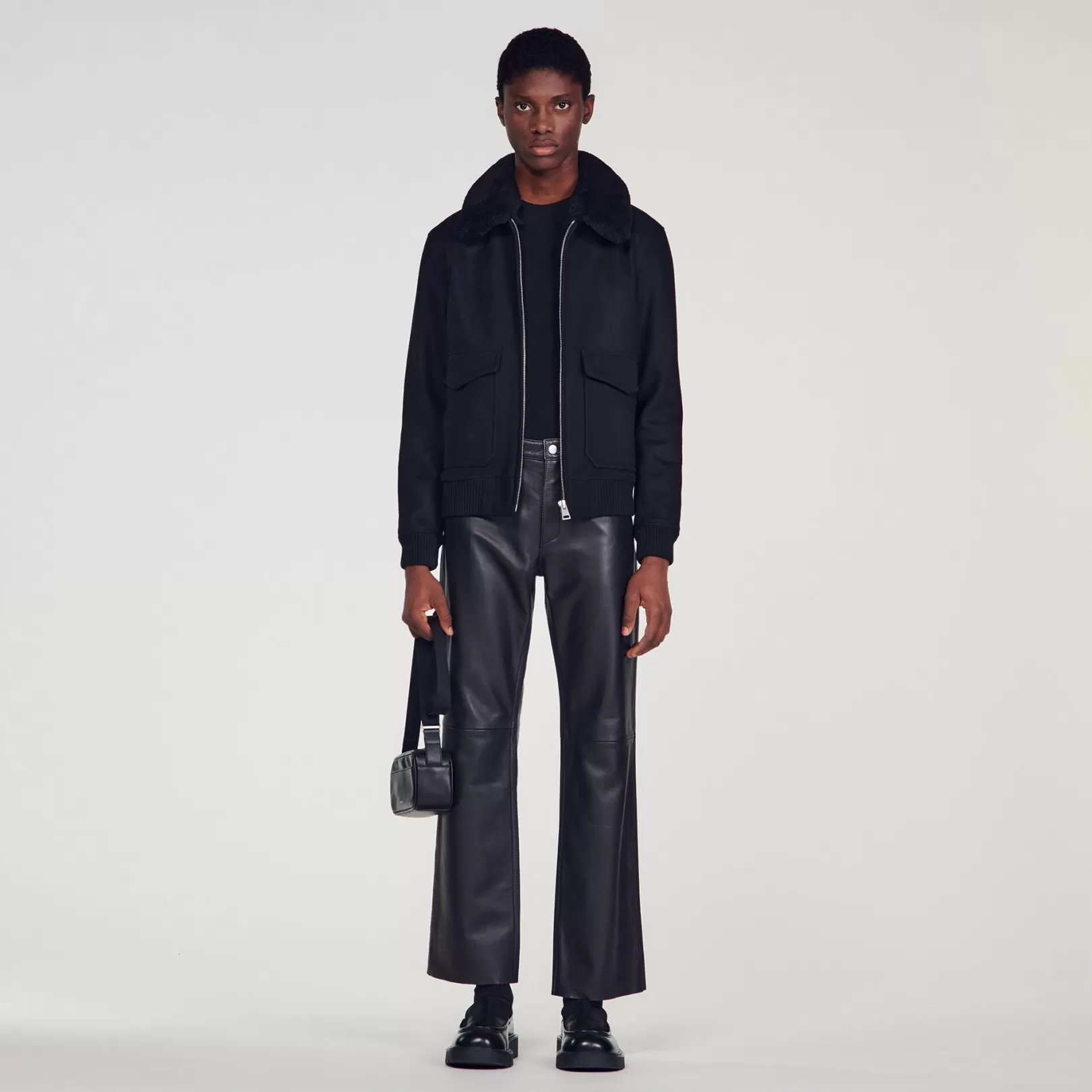 Jackets*Sandro Jackets Aviator jacket with sheepskin collar